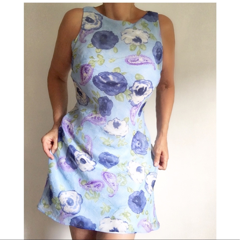 Light Blue Watercolor Print Shift Dress